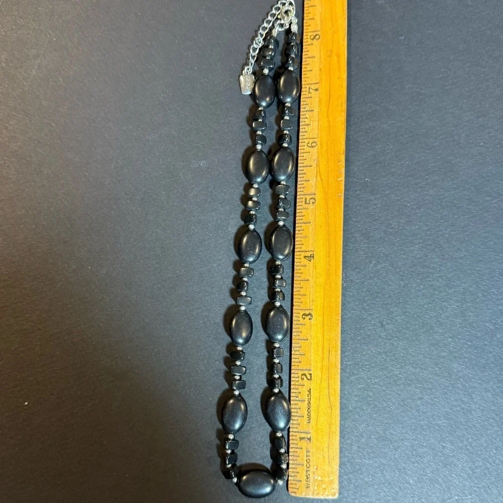 Chaps Black Stone Beaded Double-Strand Necklace